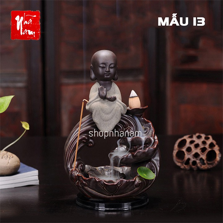Thác khói trầm hương để bàn tặng 3 nụ trầm phật thích ca vi tiếu quan âm địa tạng