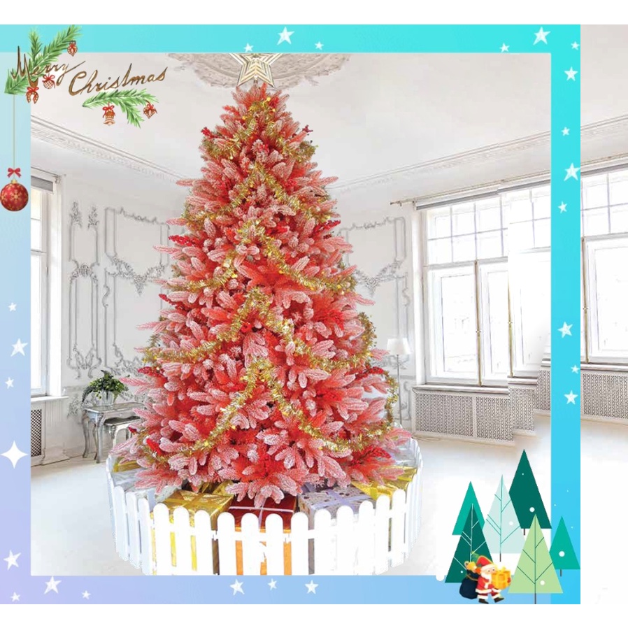 Cây thông noel 2m PE màu đỏ, cây thông noel phủ tuyết gắn trái đỏ 2m– cây tự động trang trí giáng sinh