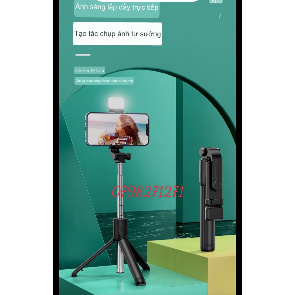 Gậy 3 chân tự sướng Selfie Bluetooth Không Dây Gấp Gọn Kèm Điều Khiển Từ Xa với đèn LED F210S cho điện thoại Ios Android