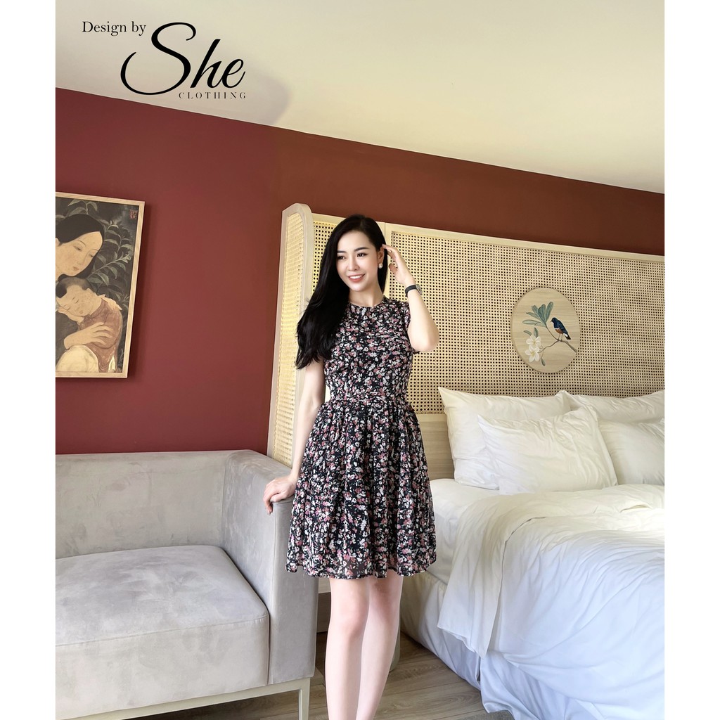 🍁 thiết kế She Clothing - Đầm nữ hoa nhí dáng xòe cho quý cô