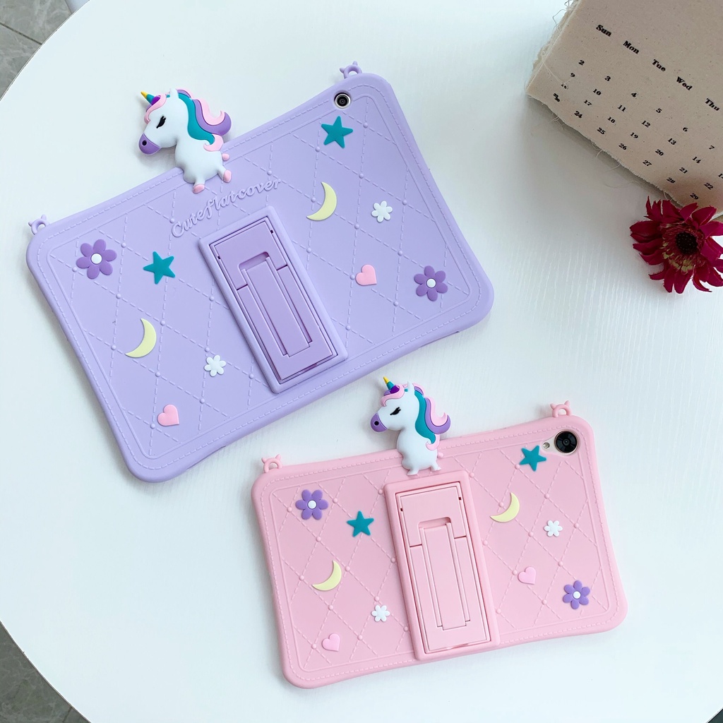 Ốp Máy Tính Bảng Silicone Mềm Hình Kỳ Lân 3D Có Dây Đeo Vai Cho Samsung Galaxy Tab A 8.0 2019 SM-T290 T295 T297 Đứng