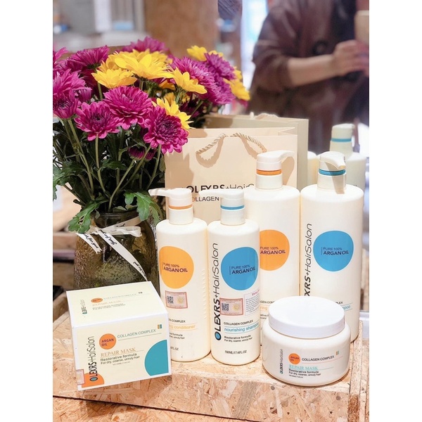 Cặp Dầu Gội Xả Olexrs Argan Oil Collagen Hair Salon 500ml - Hàng Chính Hãng