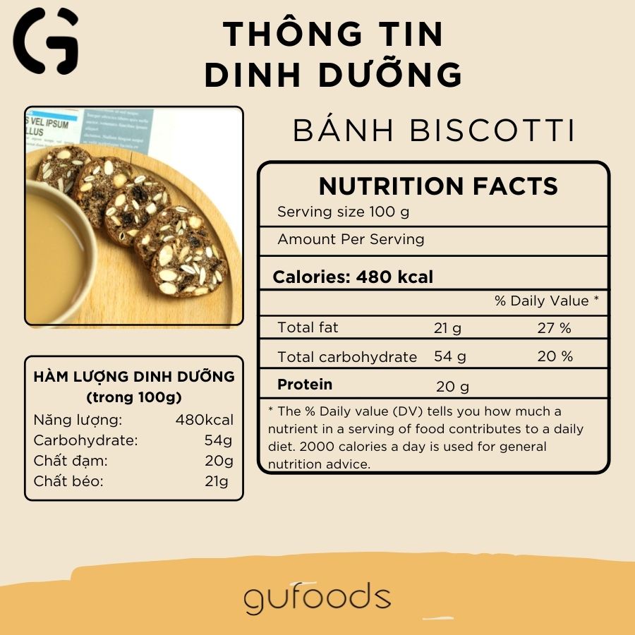 Bánh Biscotti ăn kiêng Nguyên cám GUfoods - Lành mạnh, Thơm ngon, Phù hợp Eat clean