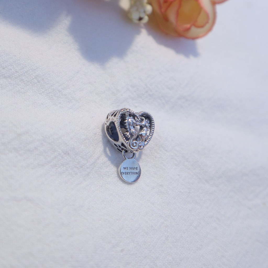Charm Bạc 925 cao cấp- Trang sức bạc Venus- Charm tim khắc hình 2 con cá ngựa- S925 ALE- MSP CT064