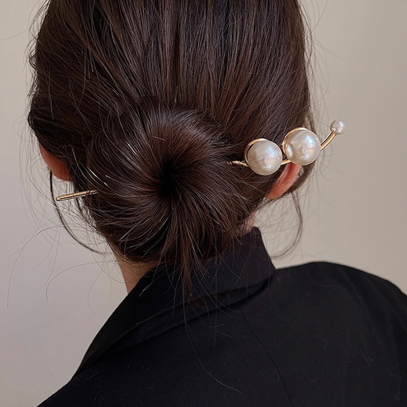 Trâm cài tóc kim loại đính đá hạt châu sang chảnh phong cách Hàn Quốc