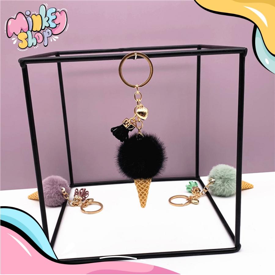 Móc Khóa Kem Bông Dễ Thương Nhiều Màu Đáng Yêu Phụ Kiện Túi Xách, Balo, Cặp Xách Cute 02MKK -Minkey