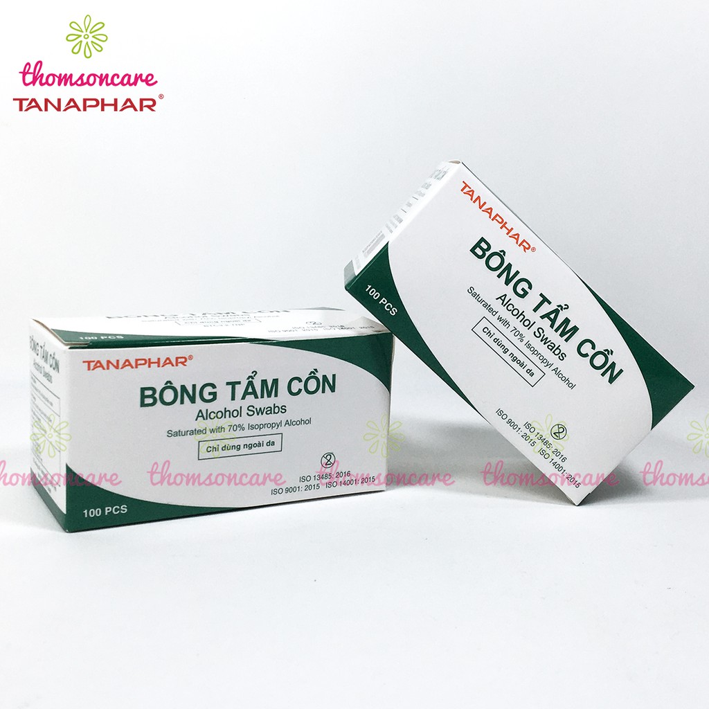 Bông tẩm cồn sát trùng TANAPHAR - Bông cồn khô khử khuẩn, sát khuẩn tay nhanh hộp 100 gói tiện lợi