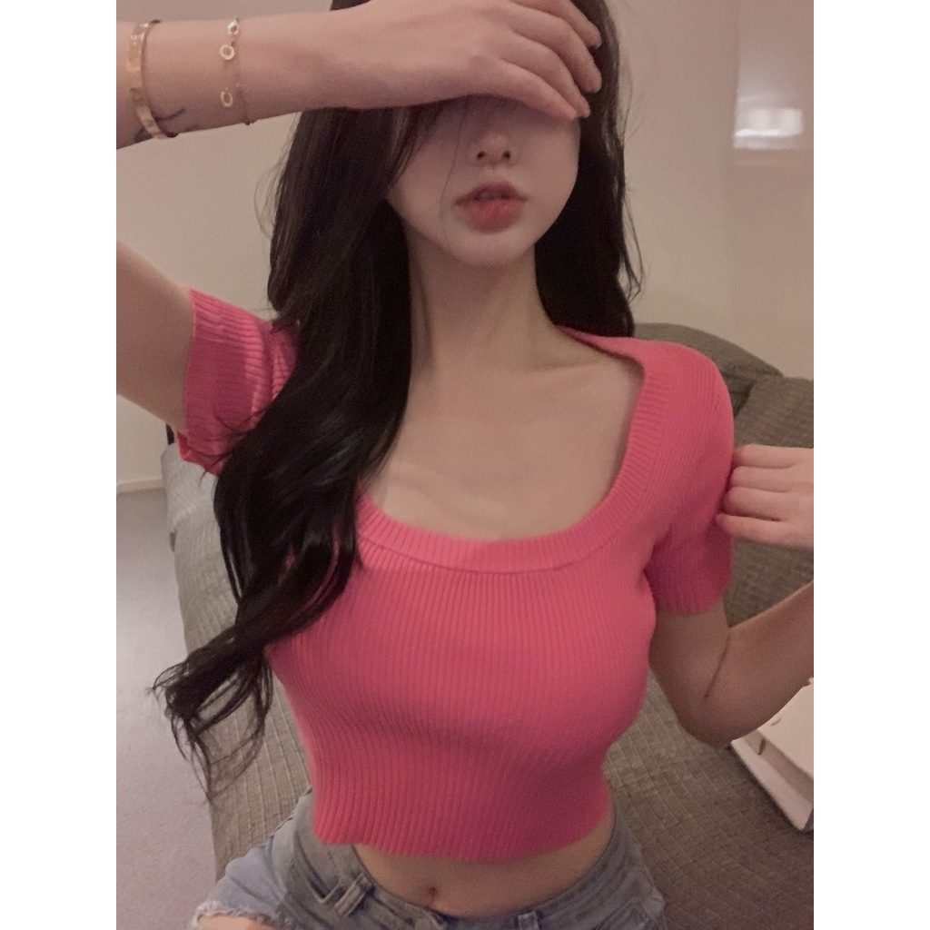 Áo Thun Dệt Kim Mỏng Tay Ngắn Phong Cách Thời Trang Hàn Quốc