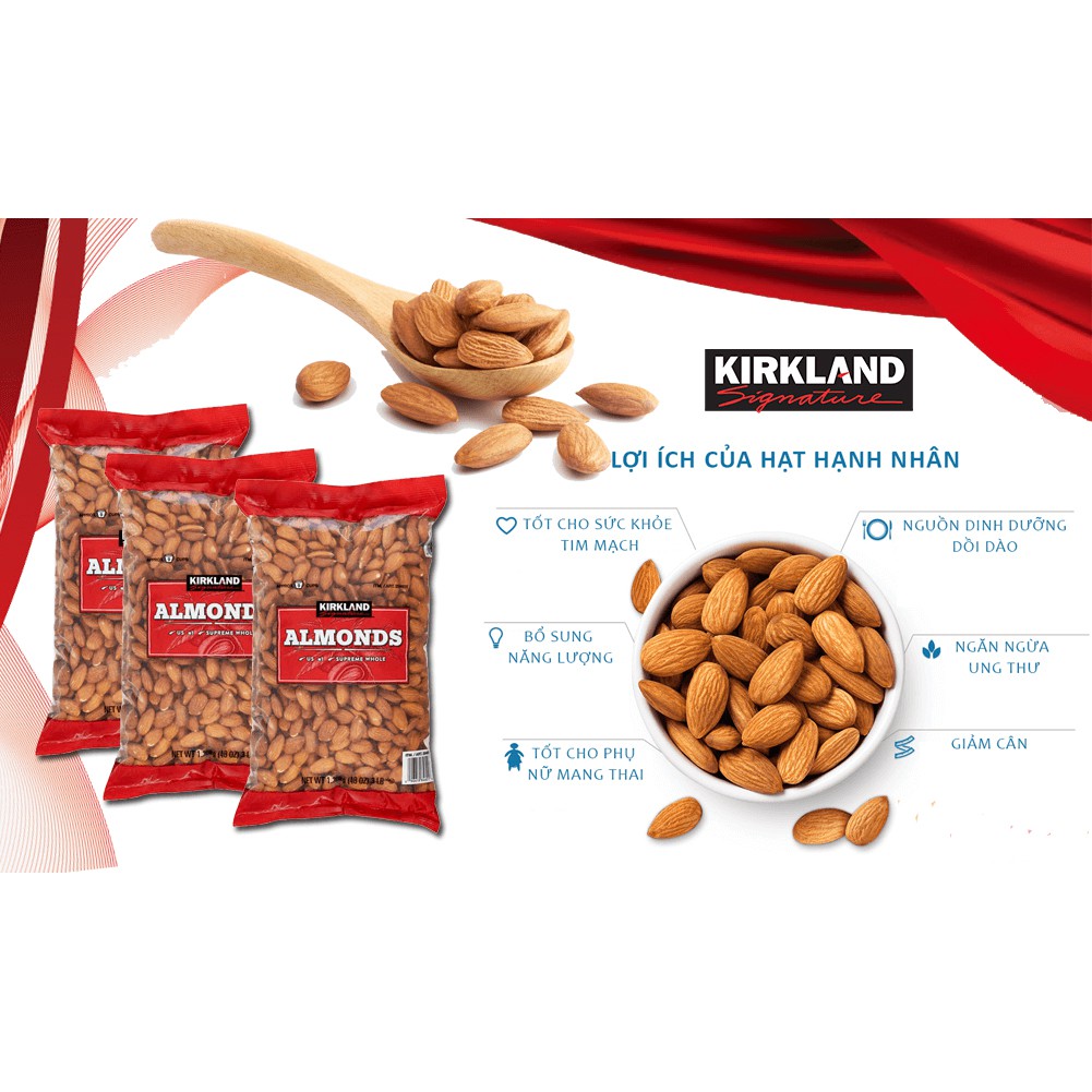 Hạt hạnh nhân Kirkland USA 1,36kg (không tẩm muối)