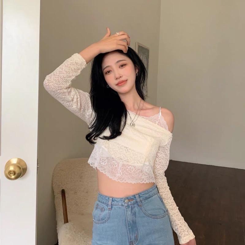 Áo croptop ren tay dài gợi cảm phong cách ulzzang Sam Sam Boutique