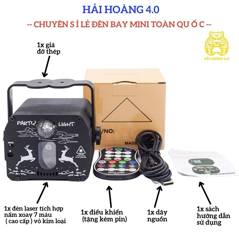 Đèn Laser Phòng Bay, Đèn Bay Phòng Theo Nhạc 2 Trong 1 Tích Hợp Đèn Led 7 Màu Dùng Cho Phòng Karaoke Sân Khấu