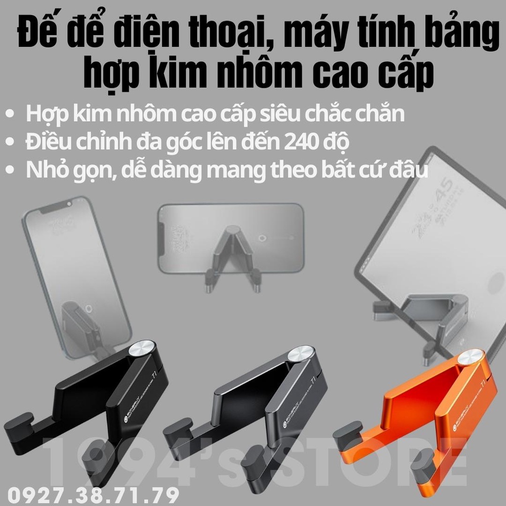 Giá đỡ điện thoại, máy tính bảng để bàn nhỏ gọn điều chỉnh đa năng, hợp kim nhôm cao cấp - Kệ để điện thoại gấp gọn