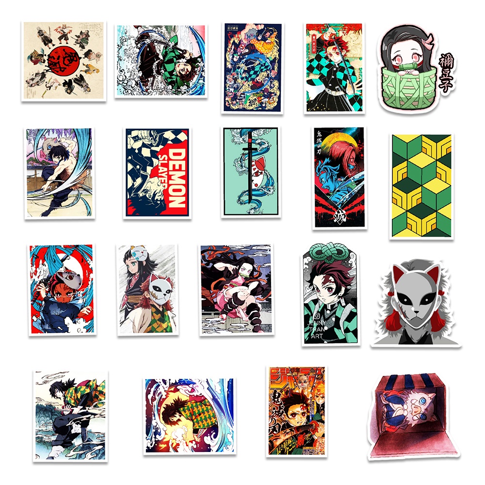 50 sticker cute chống nước dán mũ nón bảo hiểm MẪU New Ghost Slayer, vali 50 hình dán graffiti máy tính xách tay