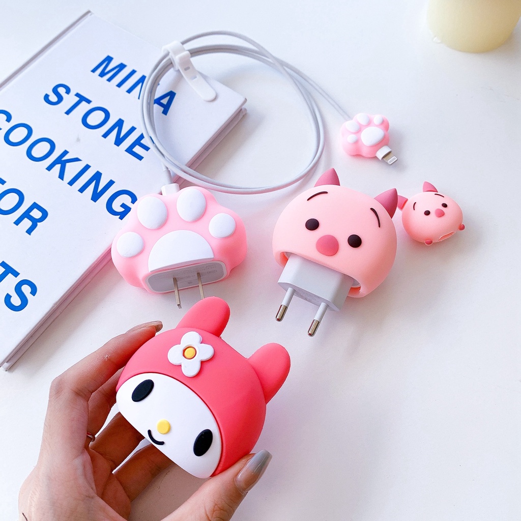 Phụ kiện bảo vệ dây cáp sạc usb 18w 20w hình chú heo dễ thương thích hợp cho iphone ipad