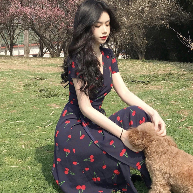 Đầm Tay Ngắn Cổ Chữ V Khoét Sâu In Hoạ Tiết Phong Cách Boho Xinh Xắn Cho Phụ Nữ | BigBuy360 - bigbuy360.vn