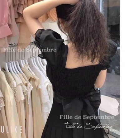 Áo mod ngực vôn kiến cột nơ sau lưng tay phồng bo chun (Sẵn mod)