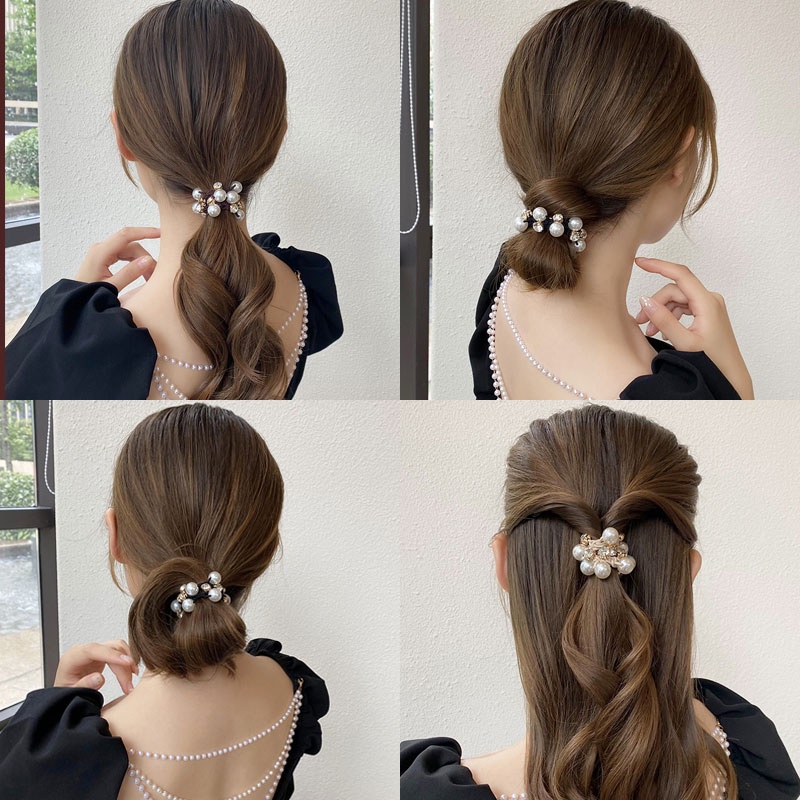Dây cột tóc cao su đính ngọc trai đơn giản phong cách Hàn Quốc cho nữ
