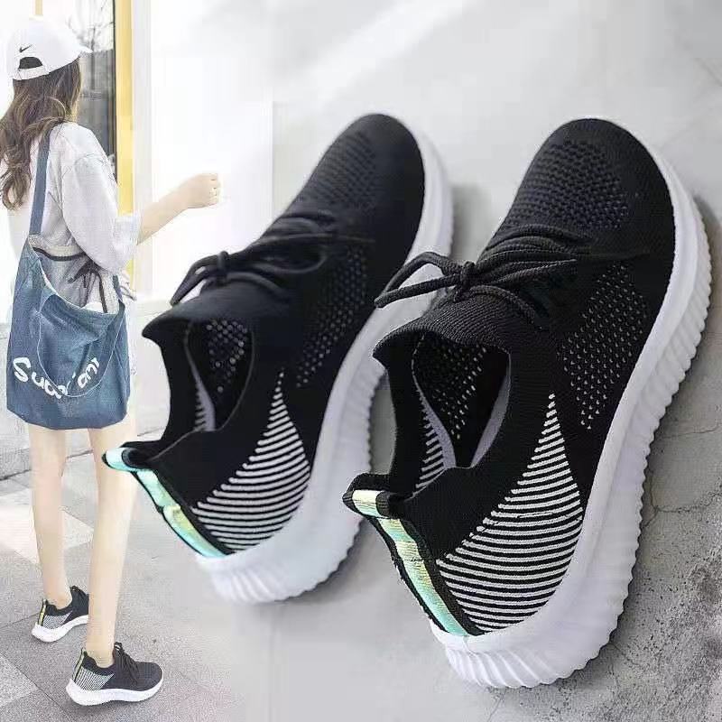 Giày Thể Thao Đế Bằng Phối Lưới Thoáng Khí Thiết Kế Mới Năng Động Thời Trang