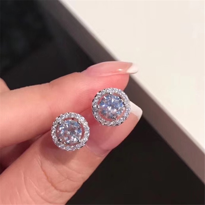 Bộ trang sức Bijoux CCAS228 gồm dây chuyền khuyên tai dạng xỏ nhẫn mạ bạc S925 đính viên đá zircon đám cưới cho nữ