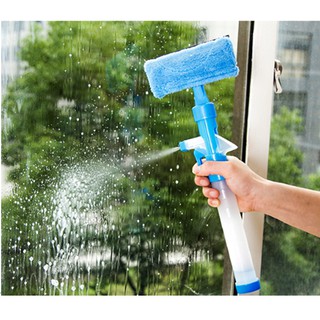Cây lau kính 2 mặt vải bông mềm, dụng cụ lau kinih cầm tay kèm bình xịt 2 in 1 siêu tiện lợi
