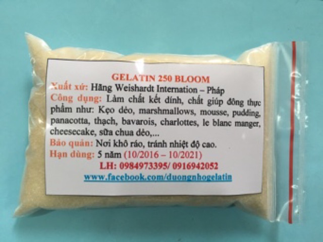 Cb 2kg gelatin Pháp ( 20 gói 100g )