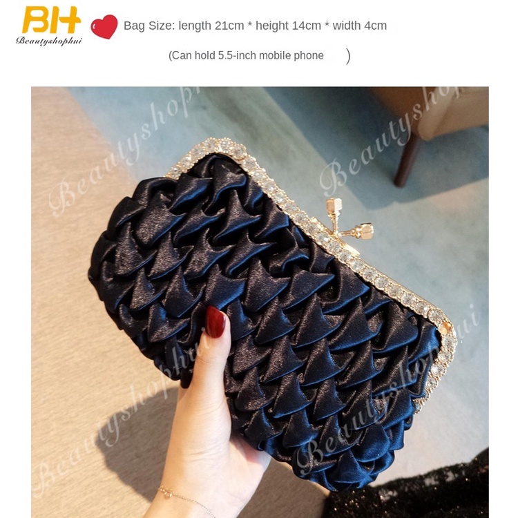 Ví Dự Tiệc Vải Satin Đính Đá Thời Trang 2022 Sang Trọng