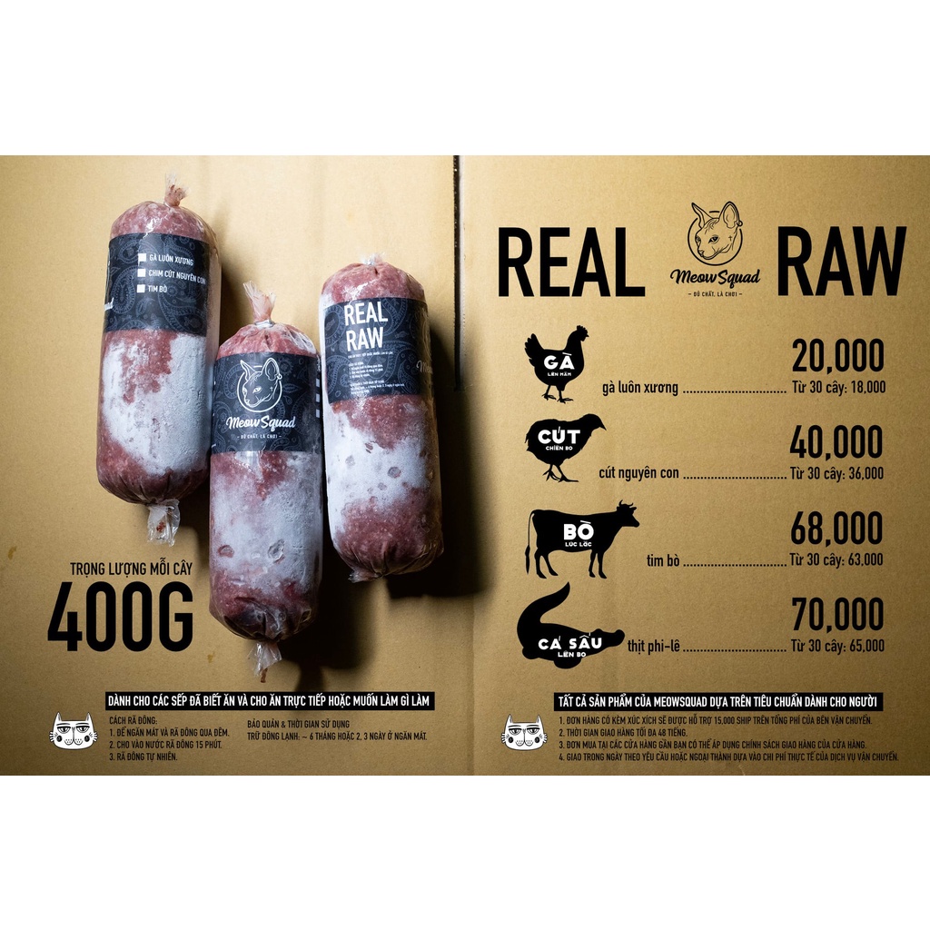 [Hỏa tốc 1h] RAW FOOD cho mèo - Meowsquad Real Raw 400gr Việt Nam
