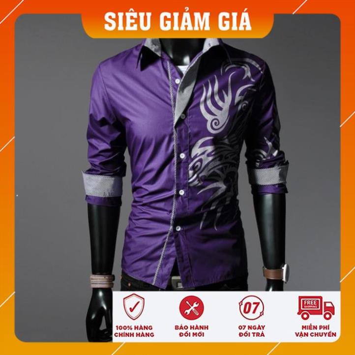 Áo Sơ Mi Nam Tay Dài In Hình Rồng Cá Tính