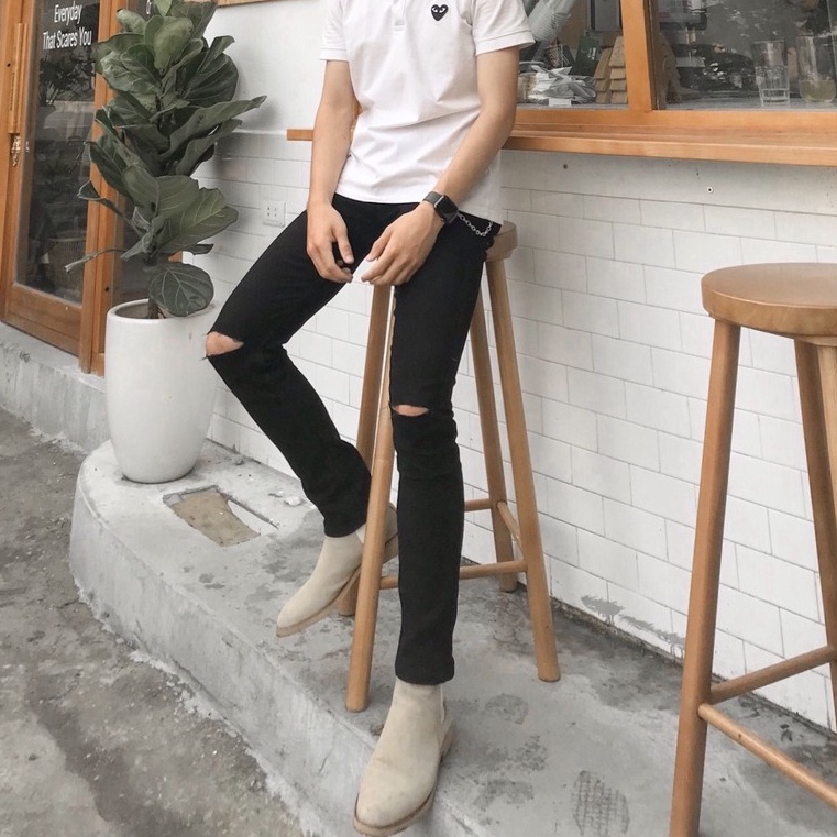 Quần jeans đen rách gối , quần skinny nam cá tính , vải co dãn thoáng mát , phù hợp học sinh sinh viên | BigBuy360 - bigbuy360.vn