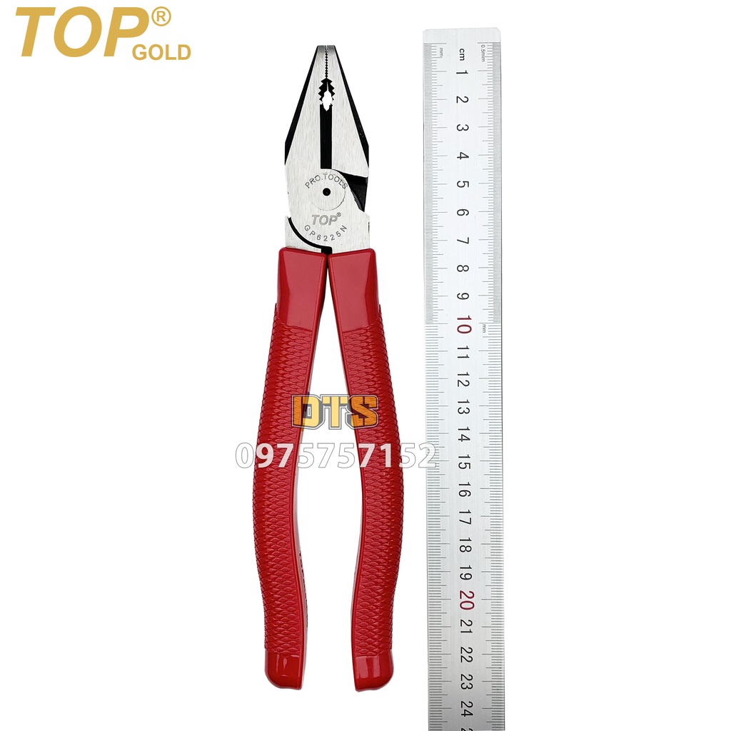 Kìm kết hợp trợ lực đa năng TOP GOLD 230mm, kềm điện răng thép CR-MO cao cấp tăng lực cắt thêm 40% (Kìm điện tổ hợp)