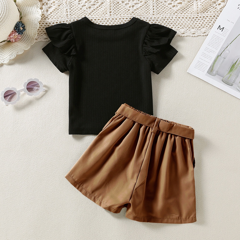 BEAR LEADER Set Áo Thun Tay Ren + Quần Short Thời Trang Xuân Hè Mới 2022 Cho Bé Gái 2-6 Tuổi
