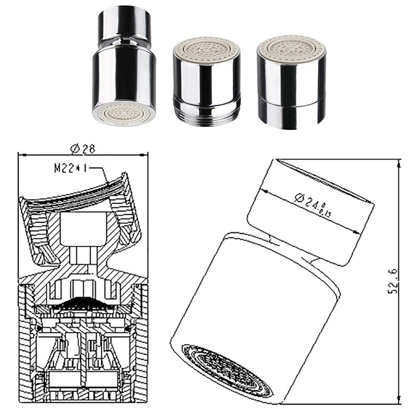 Đầu gắn vòi nước 2 chế độ tiện ích, tăng áp, xoay 360 độ, tiết kiệm nước (Ren trong 22mm)