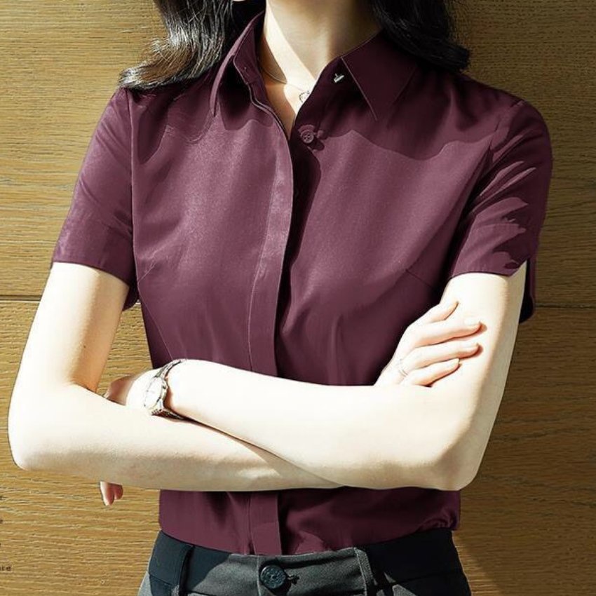 Áo Sơ Mi Nữ Tay Ngắn Phối Tay Xẻ V001 Thời Trang ERINA Chất Kate Mềm Mịn,Thoáng Mát