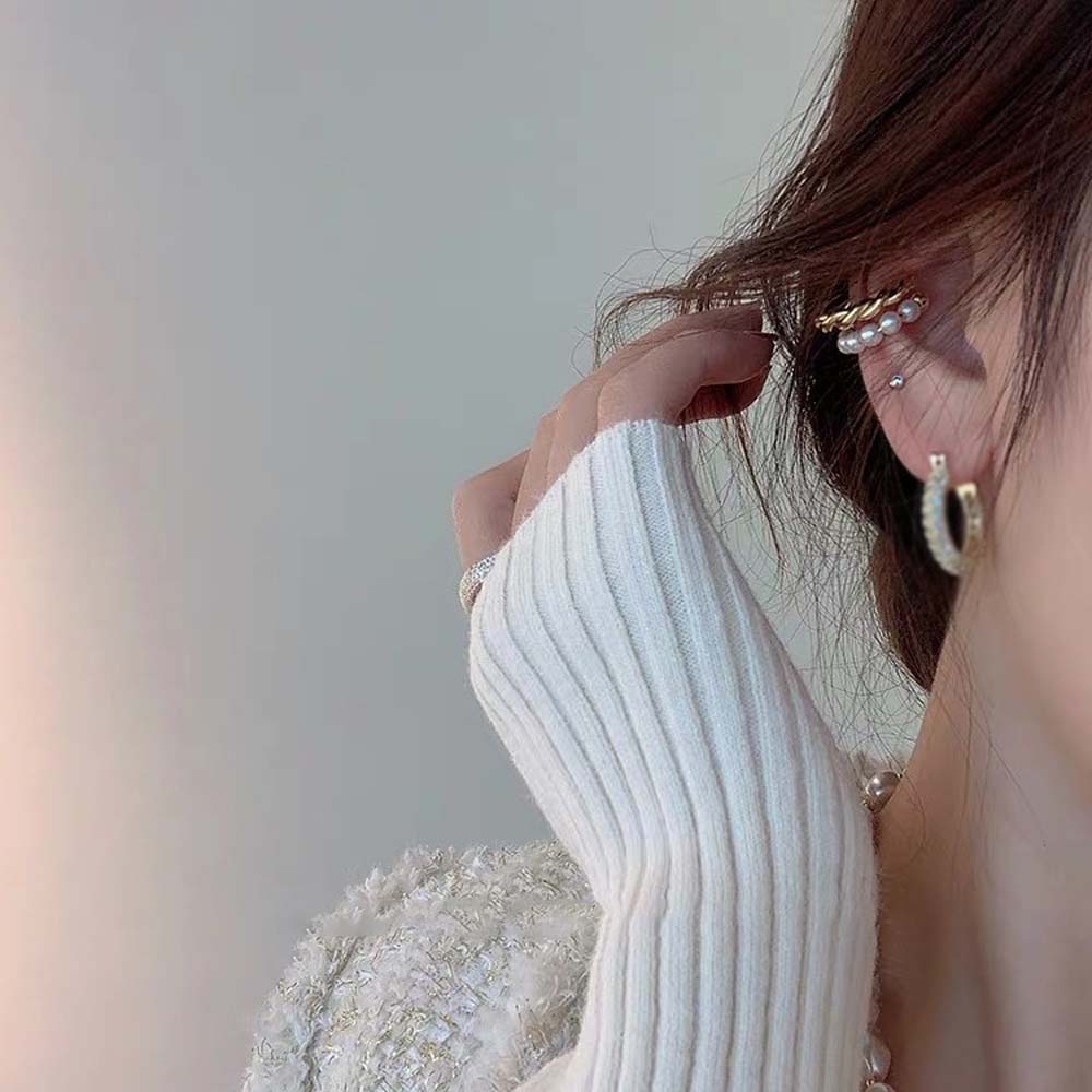 Khuyên tai kẹp đính ngọc trai giả phong cách Hàn Quốc thời trang