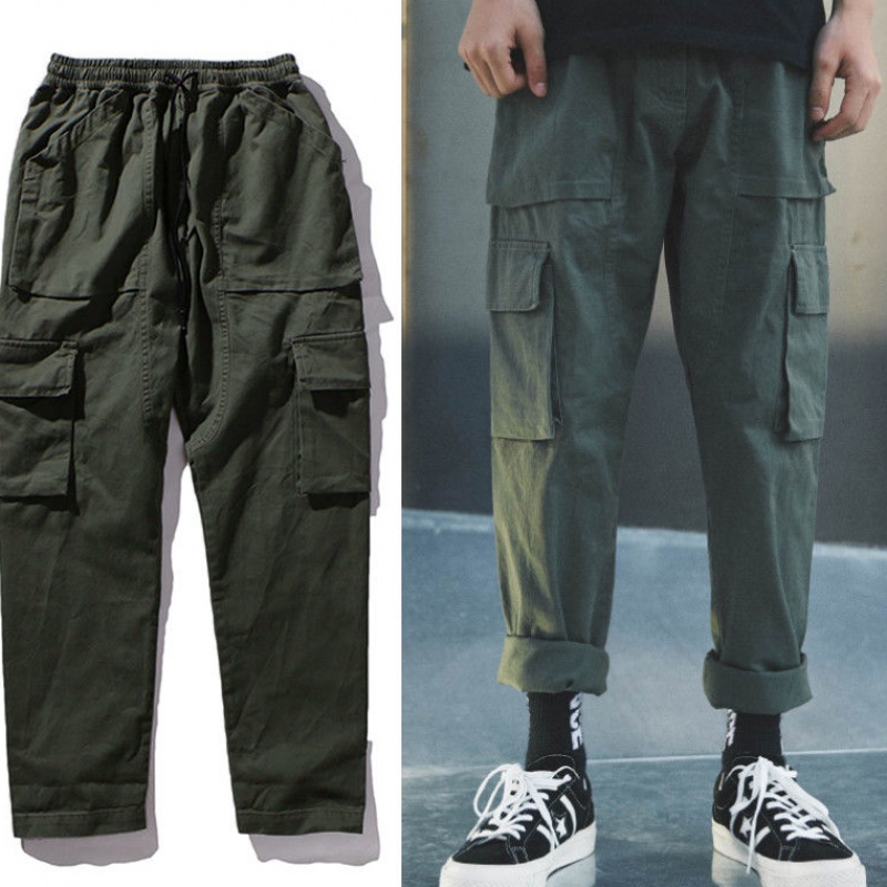 Quần Hiphop Ống Rộng Nhiều Túi Cotton Màu Trắng/Đen Thời Trang Cho Nam