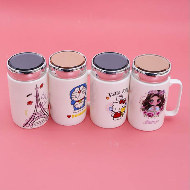 Ly gốm sứ Vacuum cup nắp gương nhiều hình cute