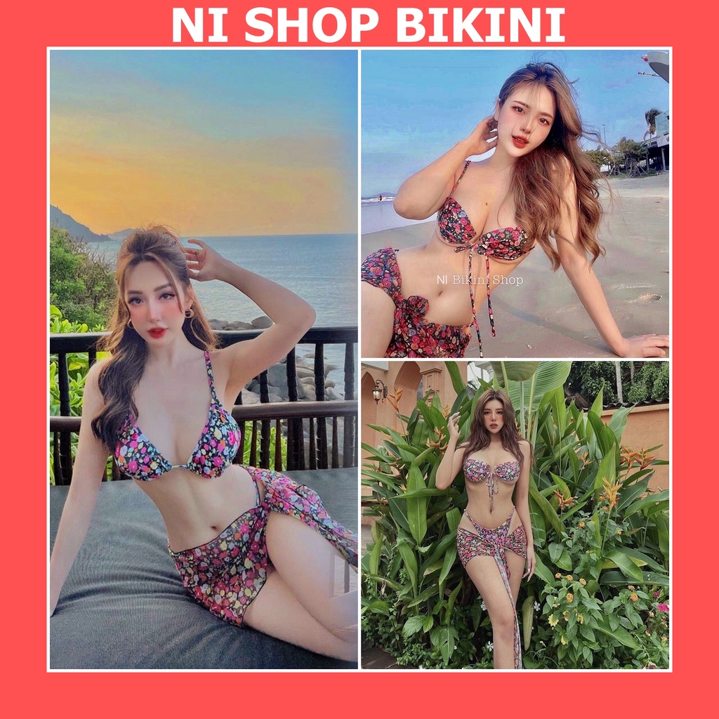 Set bikini 2 mảnh hoa nhí Mai Phương Bùi kèm khăn choàng xinh xắn R19