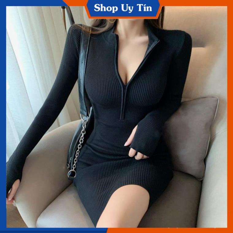 Đầm Body Sexy  Váy Ôm Dáng Nhún Eo Nữ Dài Tay, Thiết Kế Vải Thun Trắng Đen Đi Dự Tiệc Cưới VD054 | BigBuy360 - bigbuy360.vn