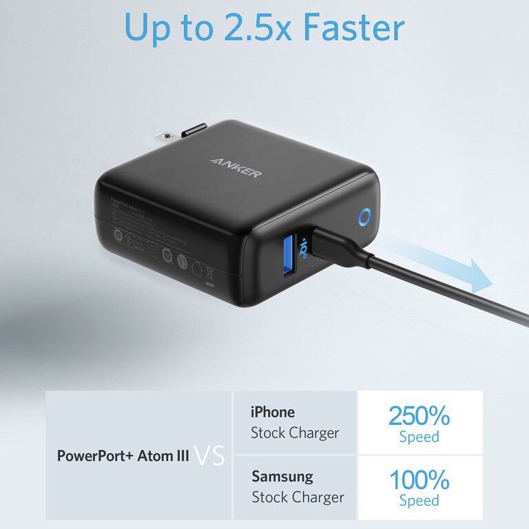 Sạc ANKER PowerPort Atom III 2 Port 60W (Usb C 45W Usb A 15W) - Mã A2322