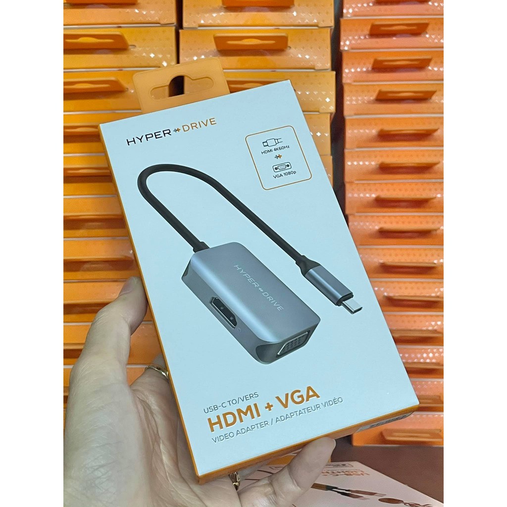 [Mã SKAMA06 giảm 8% đơn 250k]Cổng Chuyển HYPERDRIVE Type C To HDMI/VGA 4K 2 IN 1