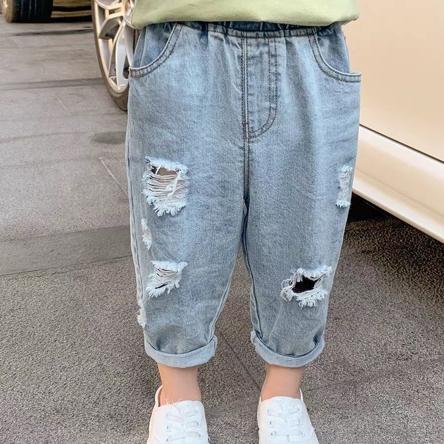 Quần Jean Dài Dáng Rộng Thiết Kế Rách Phong Cách Hàn Quốc Thời Trang Mùa Hè 2023