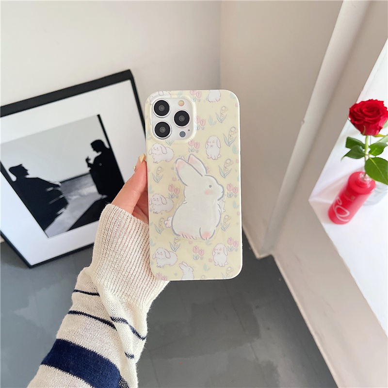 Ốp lưng điện thoại màu vàng chống va đập cho iphone 14 pro 13 pro max chống vỡ Khung TPU iphone 12 pro 11 xs max xr x / xs Ốp lưng điện thoại in hình thỏ dễ thương