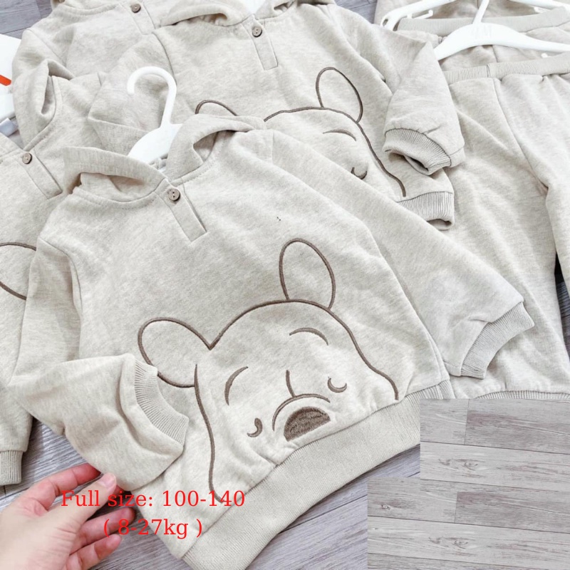 Đồ bộ cho bé trai bé gái sét nỉ bông gấu Po.oh có mũ H.M xuất xịn Xiaomimi