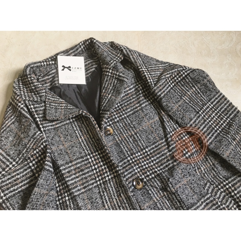 Áo khoác dạ kẻ caro túi chéo 2 lớp Hàn Quốc CỔ VEST 2 KHUY DÀI TAY DÁNG dài qua mông phong cách ulzzang Ảnh thật