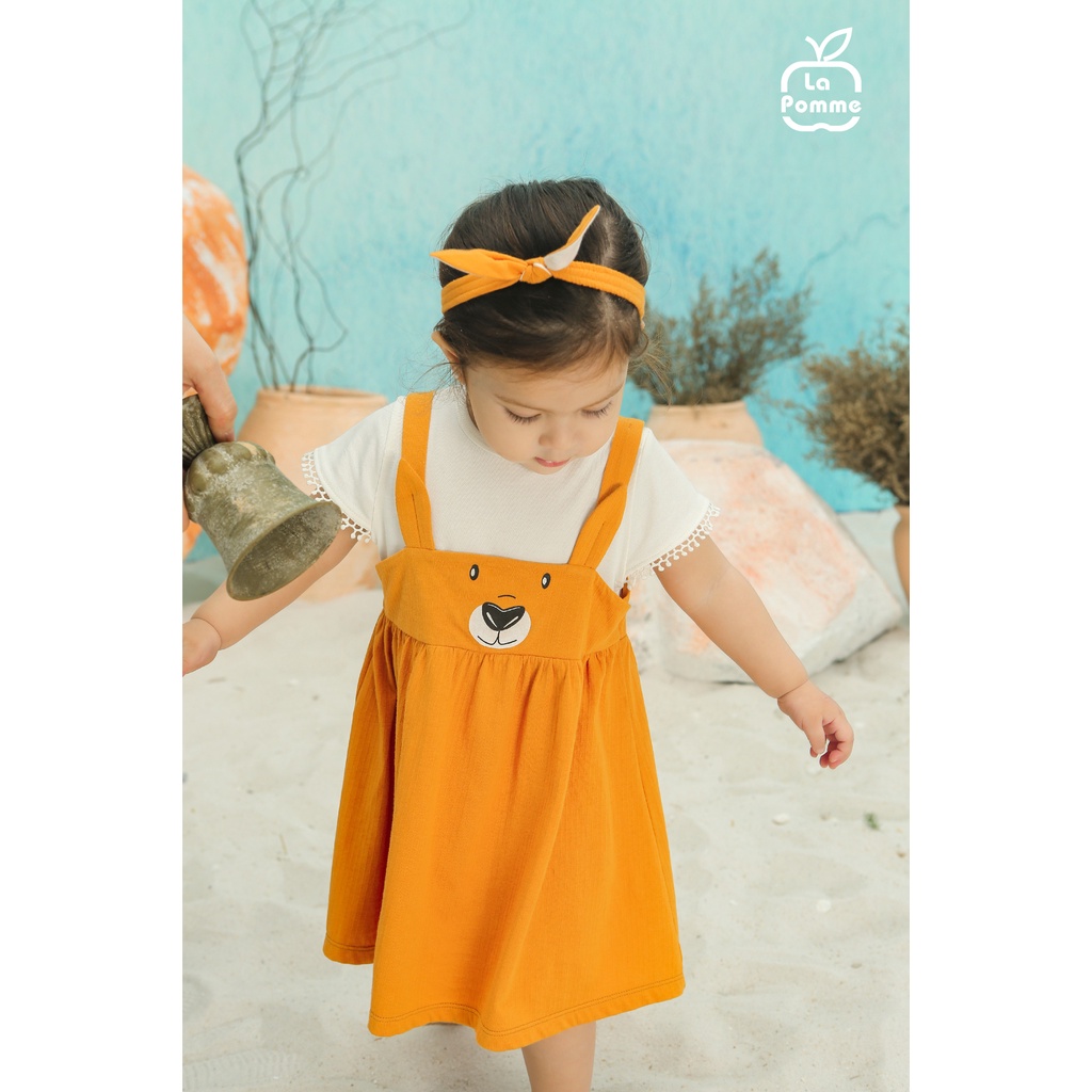 AD002 Đầm sát nách cho bé gái La Pomme Chuột túi màuTrắng Cam
