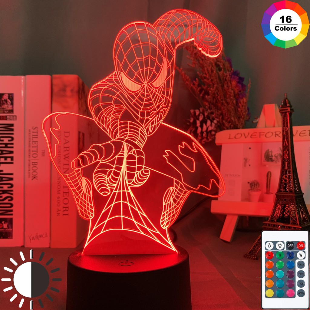 Đèn Led 3d Anime 16 Màu Tặng Kèm Postcard Tạo Hình Nhân Vật Mẫu Marvel Spider Man Hình trong Cobweb