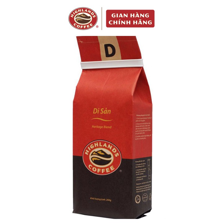 [Mã 159FMCGSALE giảm 8% đơn 500K] Cà phê rang xay Di Sản Highlands Coffee 200g, cafe rang xay Di sản gồm cà phê robusta.