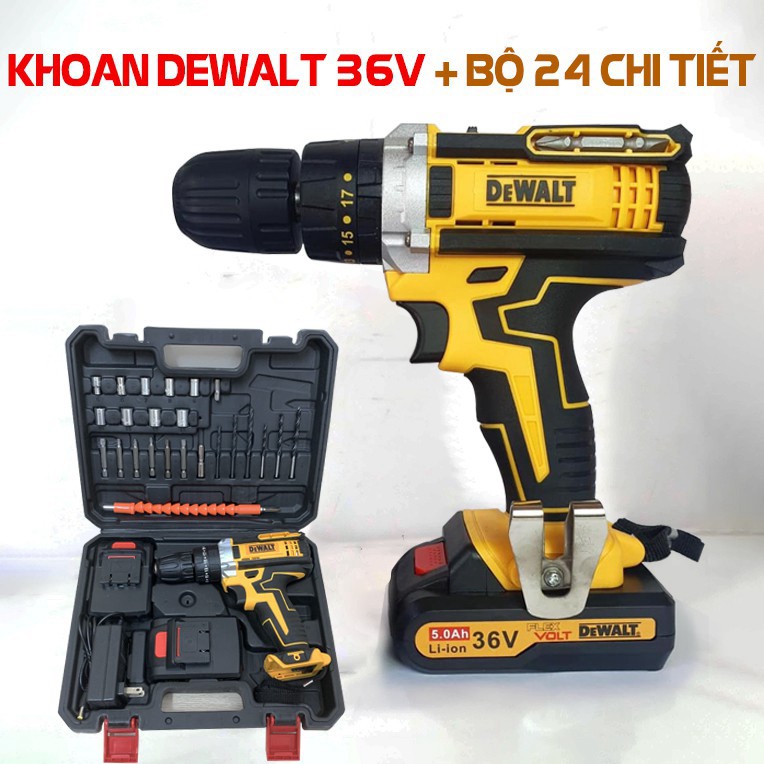 [Free ship] Máy khoan pin DeWalt 36V 3 Chức Năng kèm 24 Phụ Kiện - FULL BOX 2 PIN 5 CELL - Hàng loại 1