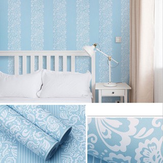 DECAL 1M PVC giấy dán tường khổ 60cm hoa sọc xanh dương