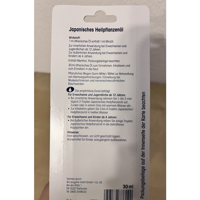 – TINH DẦU BẠC HÀ/ DẦU XANH ĐỨC MIVOLIS JAPANISCHES HEILPLANZENÖL – 30ML